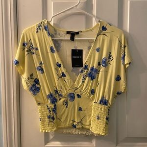 Forever 21 Yellow and Blue Floral Crop Top - Perfect for Spring!